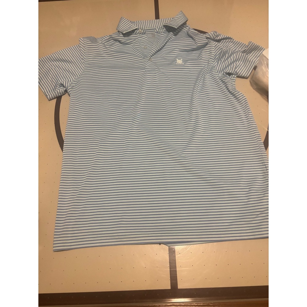 948 Wicked Dog Apparel Mens Blue Striped Short Sleeve Polo Shirt Golf Top